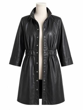 Steve Madden Black Faux Leather Snap Front Coat Jacket  - Size M/L